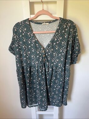 entro Dark Teal Floral V-Neck Babydoll Tunic
